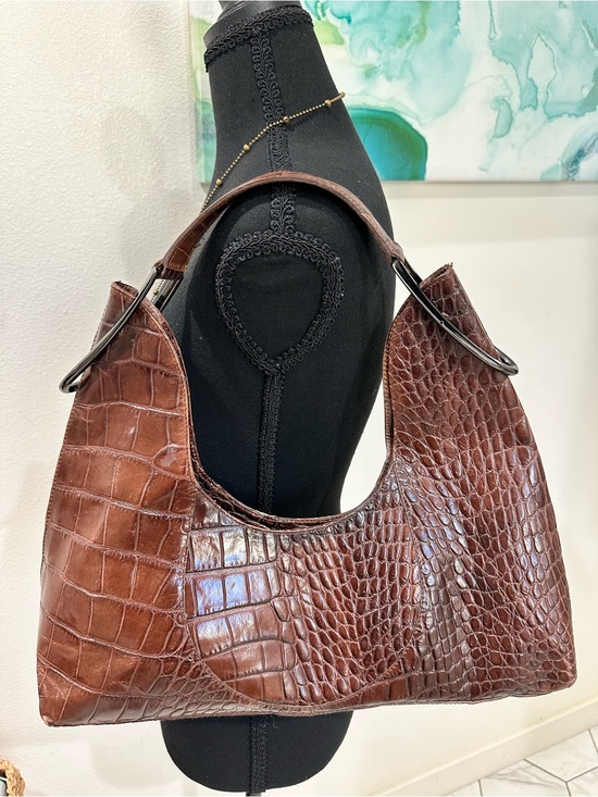 Furla Handbags - Vintage Furla Brown Croc-Embossed Shoulder Bag with Hoop Detail